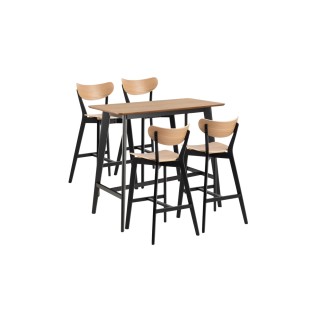 Table de bar et 4 tabourets de bar scandinaves en bois leta