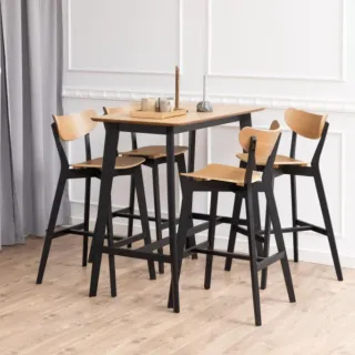 Table de bar et 4 chaises hautes au style scandinave en bois LETA - HELLIN