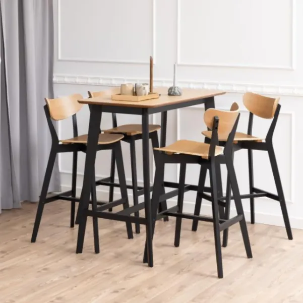 Table de bar et 4 chaises hautes au style scandinave en bois LETA - HELLIN