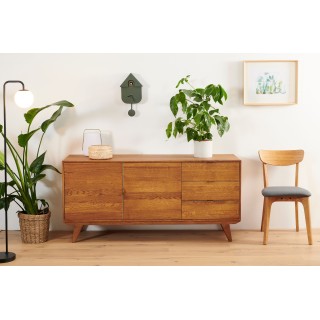 Buffet bas en bois : 2 portes et 3 tiroirs Style vintage  MALLET | Hellin