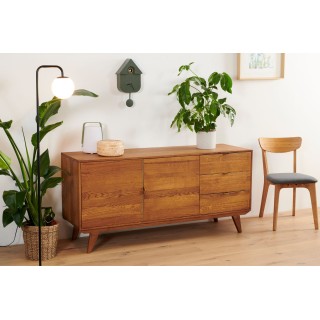 Buffet bas en bois : 2 portes et 3 tiroirs Style vintage  MALLET | Hellin