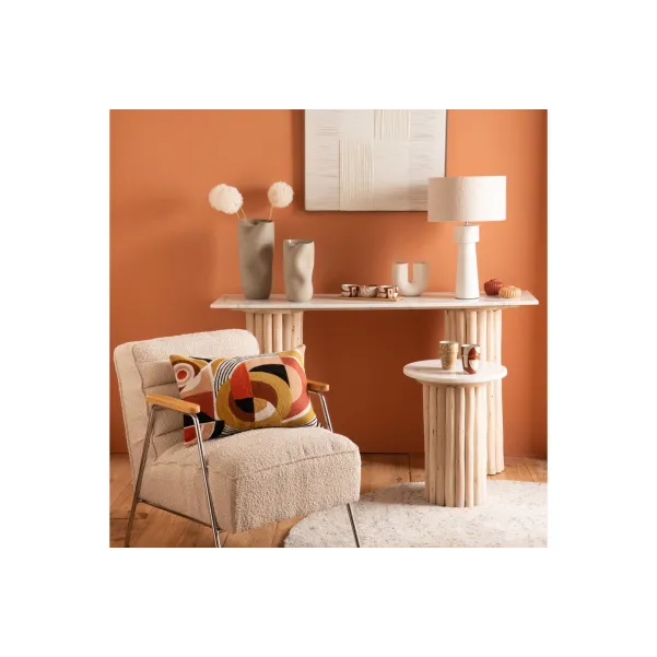 Fauteuil vintage en tissu bouclette beige et métal LISBOA - HELLIN