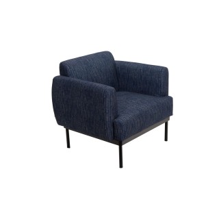 Fauteuil contemporain en tissu bleu et pieds en metal noir loyd