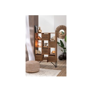 Bibliothèque en teck recyclé et pieds métal 7 niches 5 tiroirs - HELLIN
