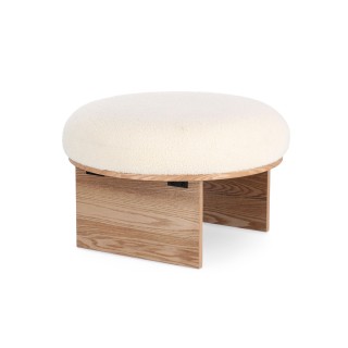 Pouf rond en bois et bouclette blanc d60 pavel