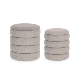Pouf contemporain rond en tissu bouclette (set de 2) KARENINE - HELLIN
