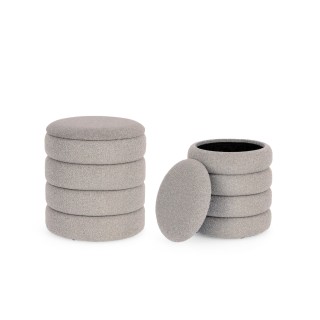 Pouf contemporain rond en tissu bouclette (set de 2) KARENINE - HELLIN