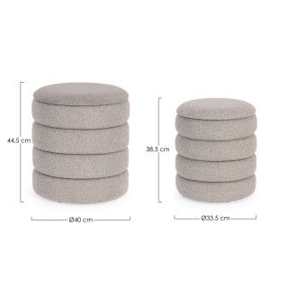 Pouf contemporain rond en tissu bouclette (set de 2) KARENINE - HELLIN