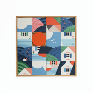 Tableau en bois taquin paysage de vacances 63 x 63 FOLKS - HELLIN