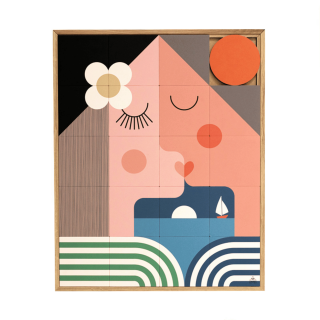 Tableau en bois taquin amoureux 63 x 78 et boum