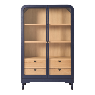Vitrine 2 portes et 4 tiroirs bois bleu josephine