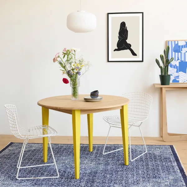 Table ronde extensible en bois pieds colorés 4/6 places D115 VICTORIA - HELLIN