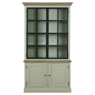 Buffet vaisselier en bois 2 portes vitrees éclairage led villas