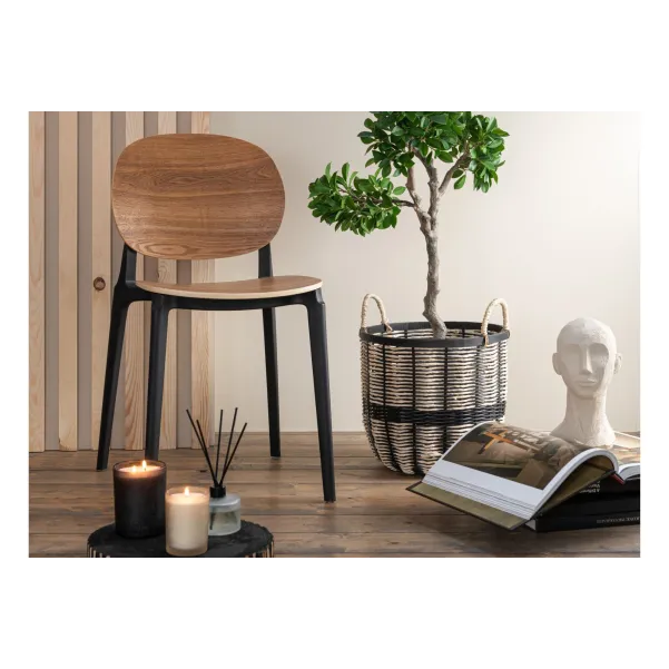 Chaise de salle à manger naturel/noire style japandi (lot de 2) - HELLIN