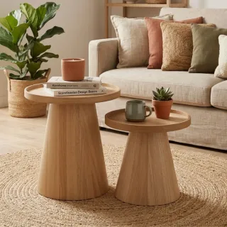 Table basse ronde en bois naturel (set de 2) AGATHE - HELLIN