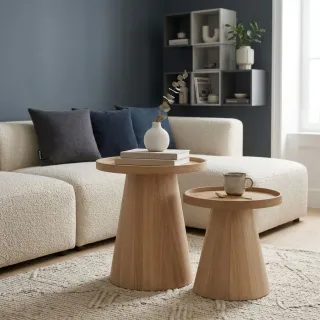 Table basse ronde en bois naturel (set de 2) AGATHE - HELLIN