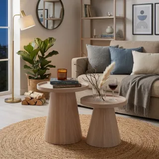 Table basse ronde en bois naturel (set de 2) AGATHE - HELLIN