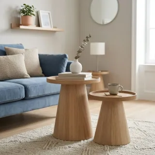 Table basse ronde en bois naturel (set de 2) AGATHE - HELLIN