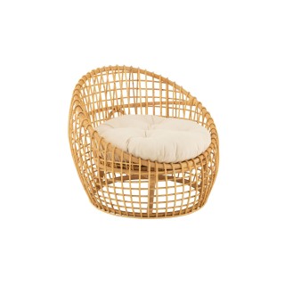 Fauteuil lounge en rotin naturel avec coussin ecru carnac