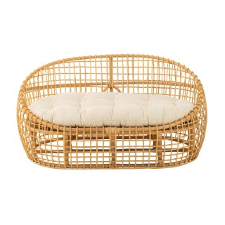 Canape 2 places en rotin naturel avec coussin ecru carnac