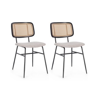 Chaises de salle a manger en cannage et tissu lot de 2 gloria