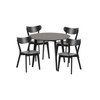Table ronde en bois noir d105 4 chaises en bois noir leta