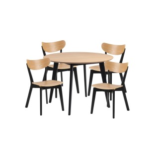 Table ronde en bois noir d105 4 chaises en bois noir leta
