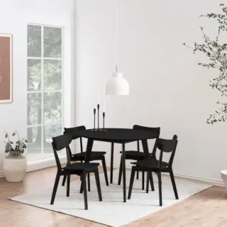 Table ronde en bois noir D105 + 4 chaises en bois noir LETA - HELLIN