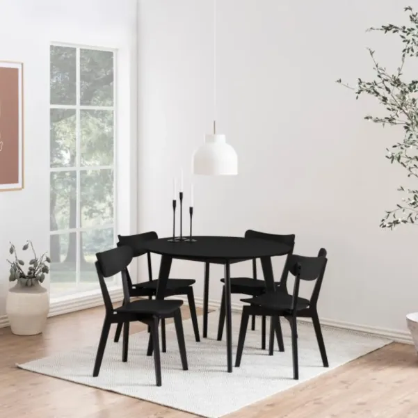 Table ronde en bois noir D105 + 4 chaises en bois noir LETA - HELLIN