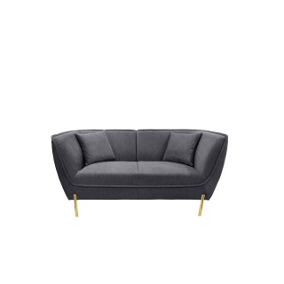Canape droit 2 places tissu gris et pietement dore dijon