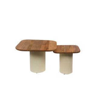 Bouts de canape en bois d acacia et metal beige set de 2 beth