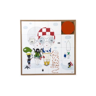 Tableau en bois taquin souvenirs d enfance 63 x 63 photo de famille