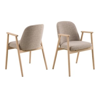 Chaises en chêne blanchi et tissu bouclette beige lot de 2 lea
