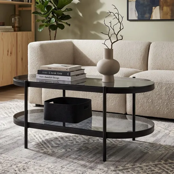 Table basse ovale en verre et métal noir BENNY - HELLIN