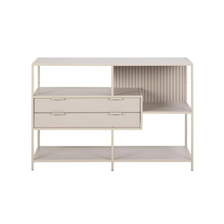 Bibliotheque basse scandinave 2 tiroirs et 3 étagères metal grege barry