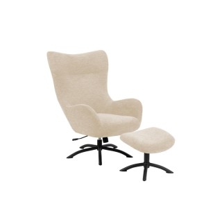 Fauteuil a oreilles pivotant avec repose pieds en tissu bristol
