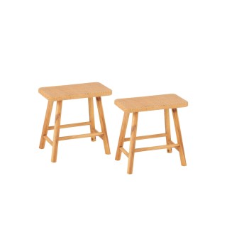Tabourets en pin et rotin naturel lot de 2 laos