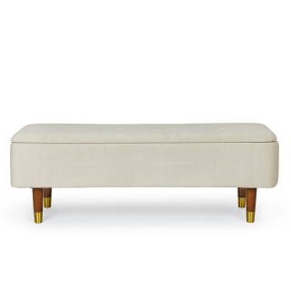 Banc coffre 2 places en velours et pietement en bois rika