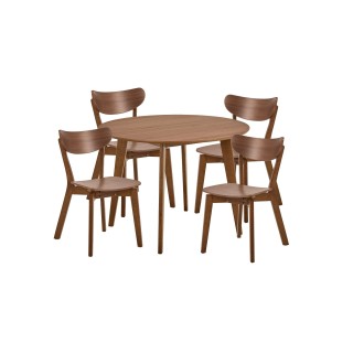 Table ronde en bois noyer d105 4 chaises noyer leta