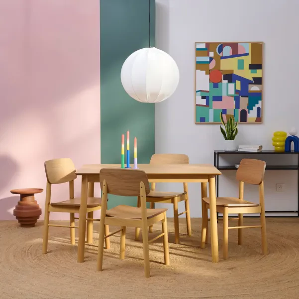 Table à manger rectangulaire en chêne + 4 chaises – IZIA | HELLIN