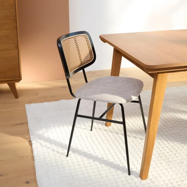 Chaises de salle à manger en cannage et tissu (lot de 2) GLORIA - HELLIN