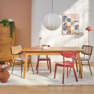 Chaises de salle à manger en cannage et tissu (lot de 2) GLORIA - HELLIN