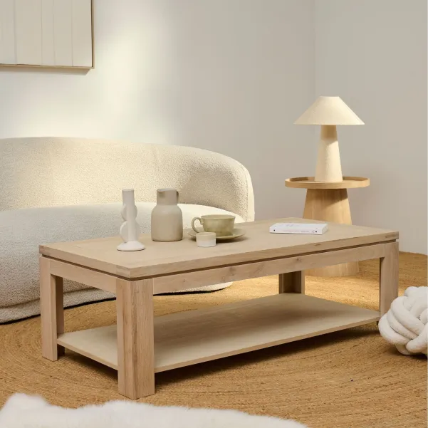 Table basse rectangle Boston en bois finition chêne blanchi - HELLIN