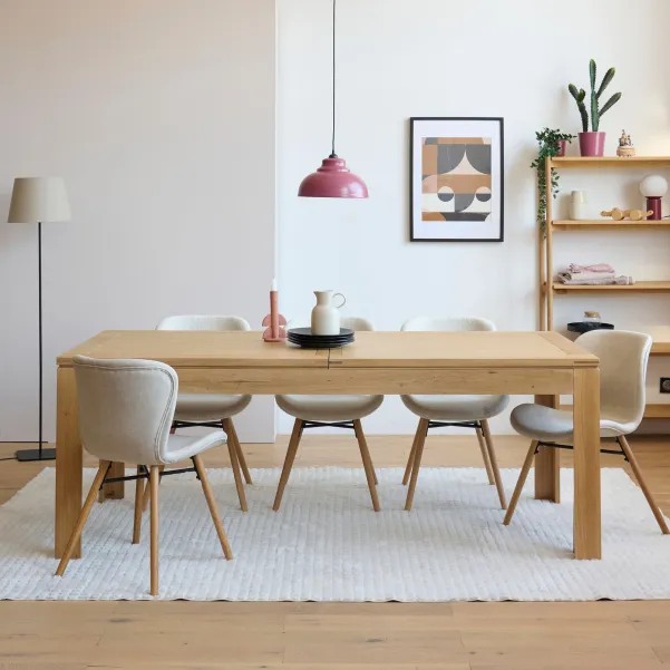 Table moderne avec allonges centrales en chêne clair Boston -HELLIN