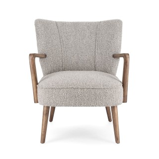 Fauteuil crapaud a accoudoirs en tissu bouclette gris jim