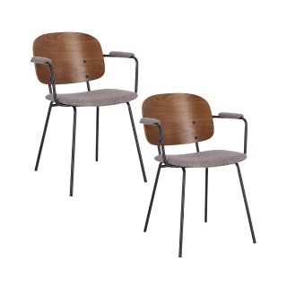 Chaises de salle a manger a accoudoirs bois et tissu lot de 2 jade