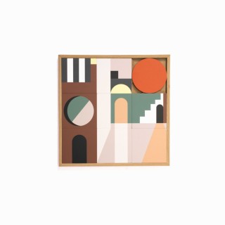 Tableau en bois taquin ruelles du souk 48 x 48 riad