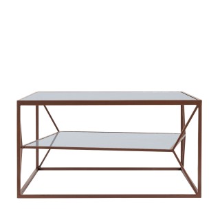 Table basse carree en metal marron double plateau en verre l70 theia