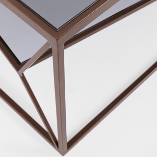 Table basse carrée en métal marron double plateau en verre L70 THEIA - HELLIN