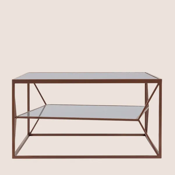 Table basse carrée en métal marron double plateau en verre L70 THEIA - HELLIN